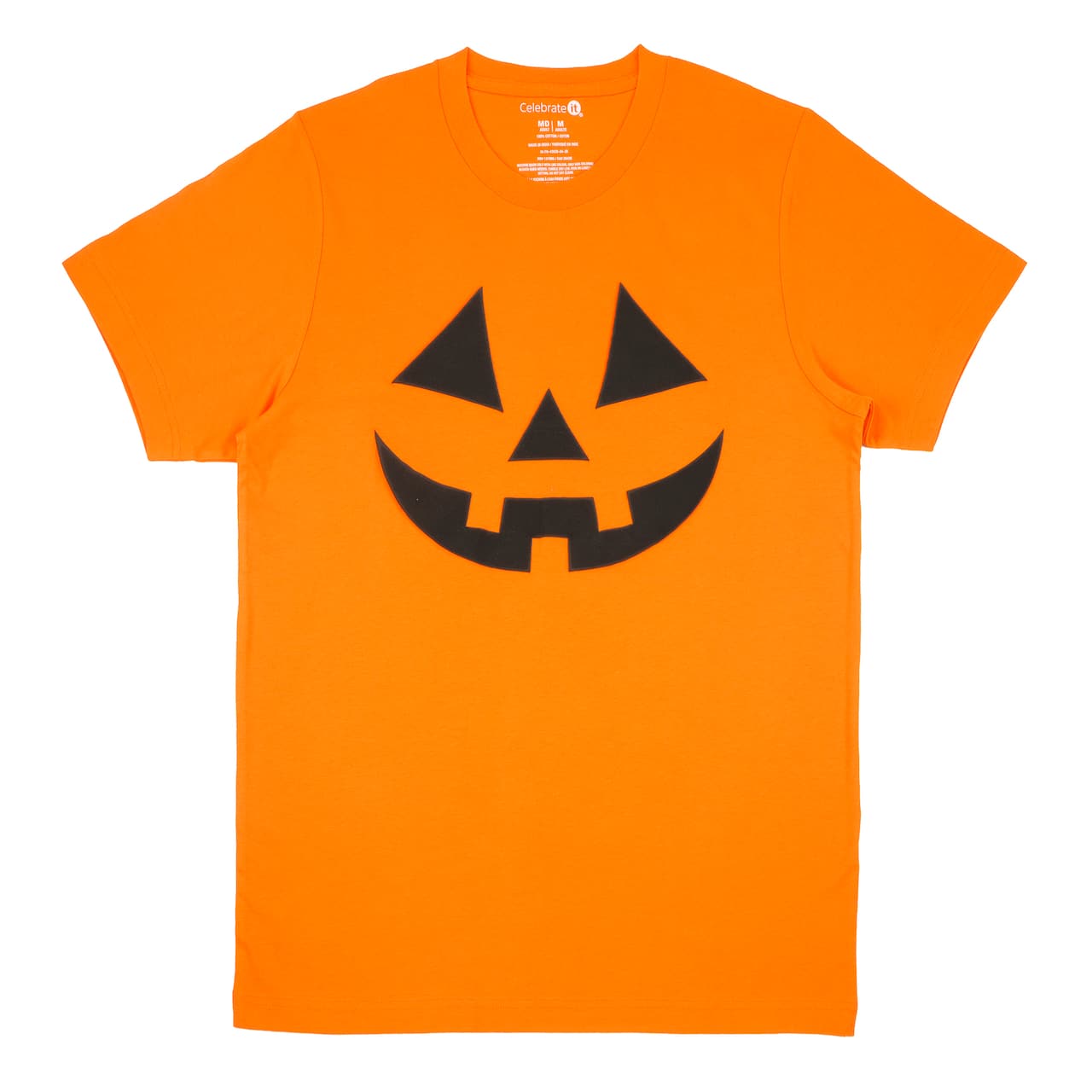 Orange Puff Paint Jack-o'-Lantern Face Adult Crew Neck T-Shirt by Celebrate It™